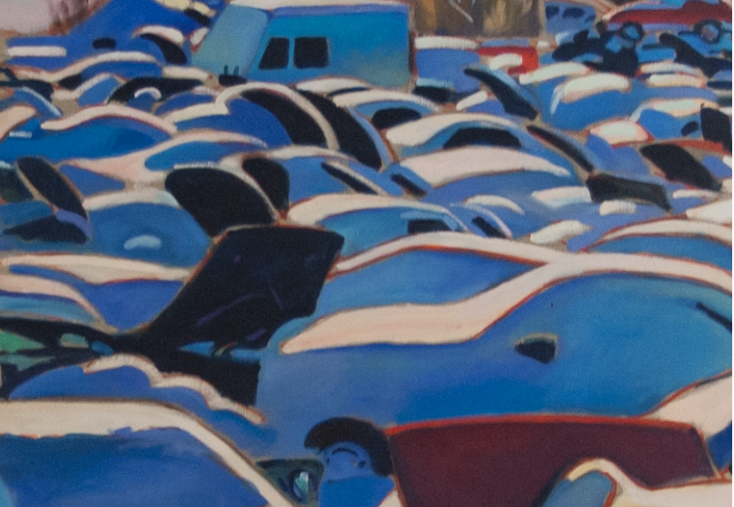 painting of cars covered in snow