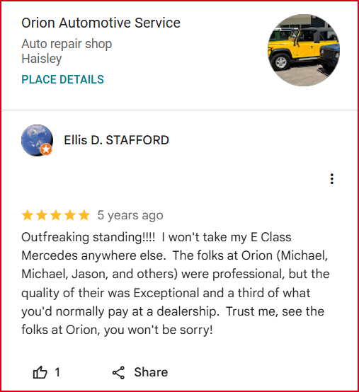 Review of Orion Automotive Service By Ellis D. STAFFORD