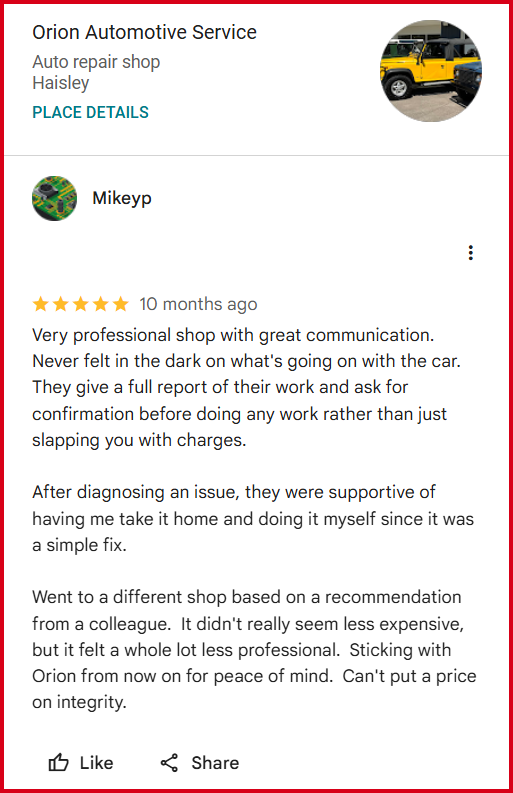 Review of Orion Automotive Service By Mikeyp
